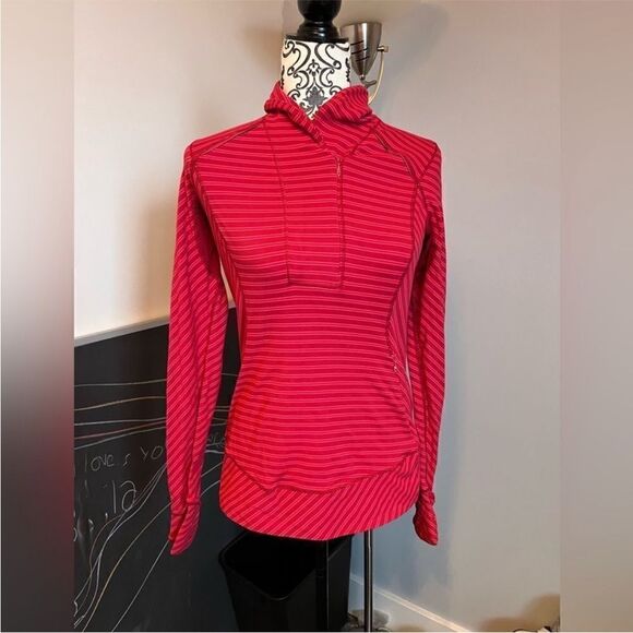 lululemon athletica Red Striped Long Sleeve Top 1/4 zip - Picture 1 of 6